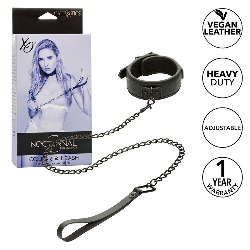 Calexotics - Nocturnal Collier Et Laisse En Cuir Réglable Noir